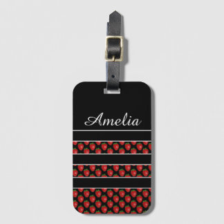 Étiquette À Bagage Strawberry Stripes Black Personalised