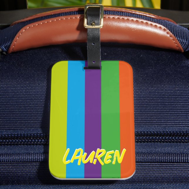 Étiquette À Bagage Stripes colorées d'été personnalisées (Insitu Rectoal 2)