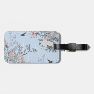 Étiquette À Bagage Style asiatique Pastel Pink Lys et Roses sur Blue