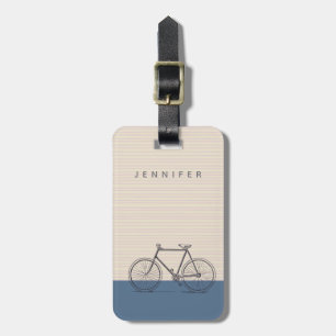 Étiquette À Bagage Style Bike Dessin Blush et bleu Personnalisé