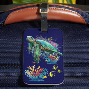 Étiquette À Bagage Style d'aquarelle sous-marine de tortue marine