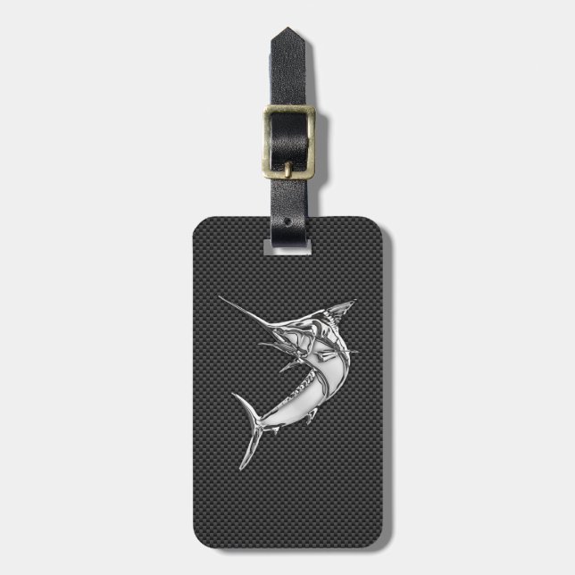 Étiquette À Bagage Style Marlin de chrome sur la fibre de carbone (Devant Vertical)