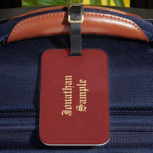Étiquette À Bagage Style Vieux Texte Police Or Rouge Cuir Brown