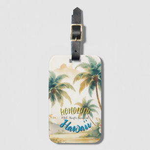 Étiquette À Bagage Style vintage Hawaiian Seascape Palms Travel Art