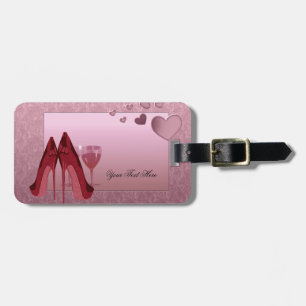 Étiquette À Bagage Stylet, cocktails et art rouges élégants de coeurs