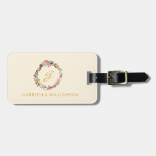 Étiquette À Bagage Stylish Automne Floral Wreath Monogramme Nom