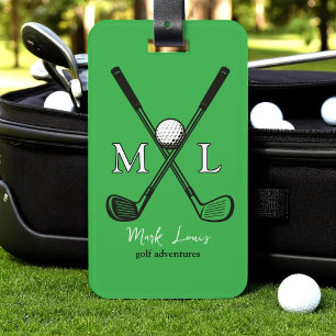 Étiquette À Bagage Stylish Golfplayer Monogrammed kelly-green
