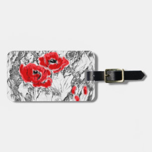 Étiquette À Bagage Stylo dessiné à la main des pavots rouges fleurs f