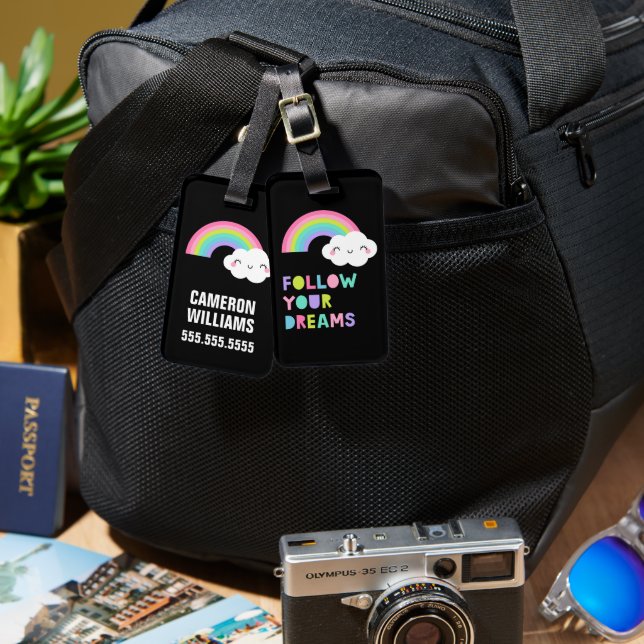 Étiquette À Bagage Suivez vos rêves Cute Rainbow Cloud (Recto & Verso)