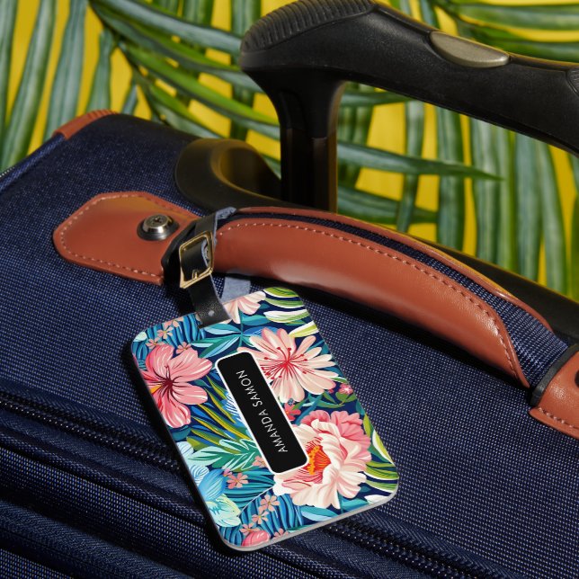 Étiquette À Bagage Summer Flowers Tropical Pretty Floral Pattern (Insitu Rectoal 1)
