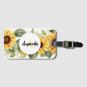 Étiquette À Bagage Superbe Motif de tournesol jaune monogramme