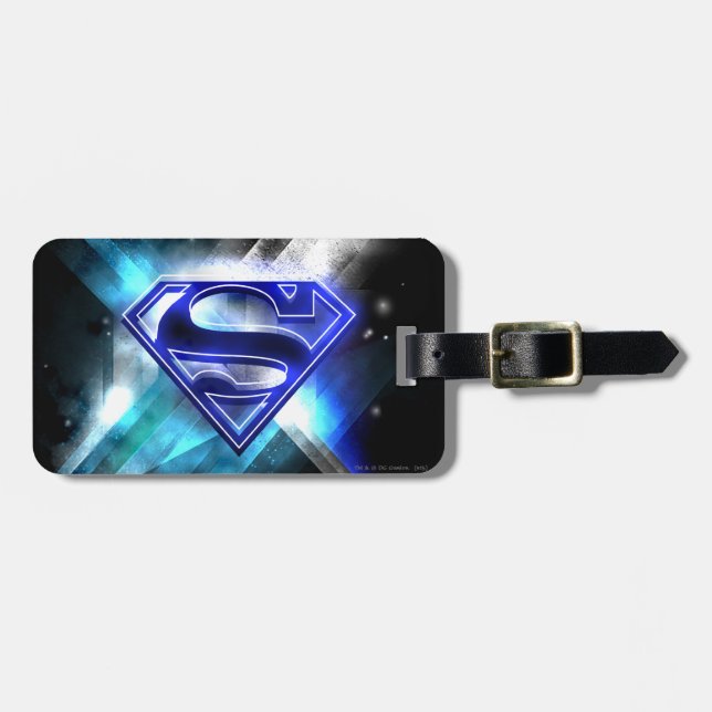 Étiquette À Bagage Superman Stylisé | Logo en cristal bleu blanc (Devant horizontal)
