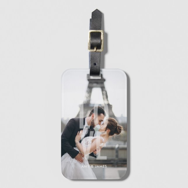 Étiquette À Bagage Superposition "Amour" Photo personnalisée (Devant Vertical)