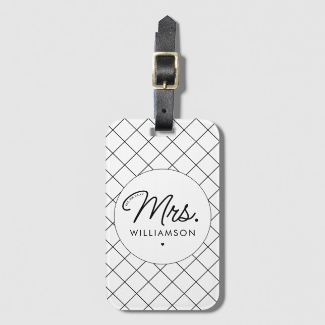 Étiquette À Bagage Sur Mesure, Mme Est. Script élégant moderne nouvel (Devant Vertical)