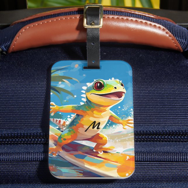 Étiquette À Bagage Surf Gecko Riding Les Vagues (Insitu Rectoal 2)