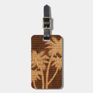 Étiquette À Bagage Surf Hawaii Palm Trees Faux Wood Bagages Tags