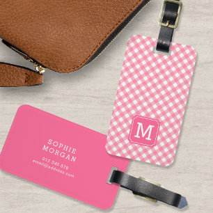 Étiquette À Bagage Sweet Monogram En vichy rose bébé