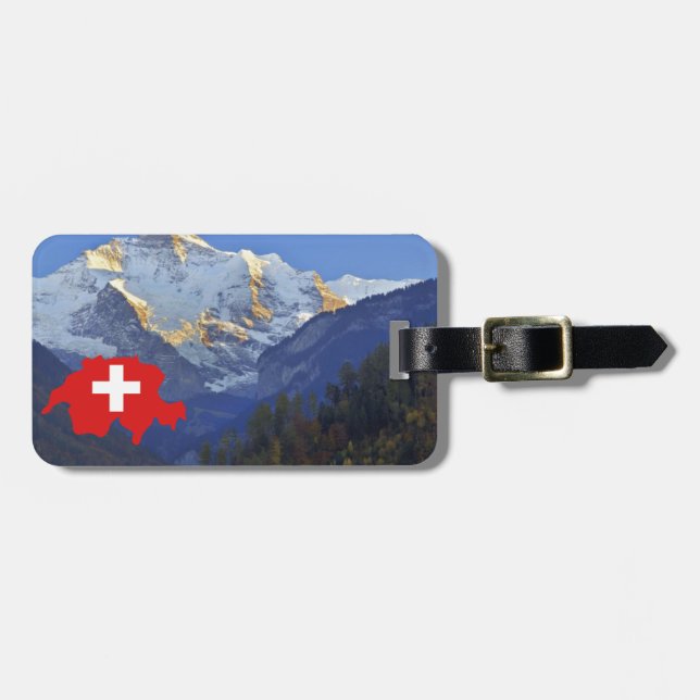 Étiquette À Bagage Swtzerland Jungfrau et drapeau (Devant horizontal)
