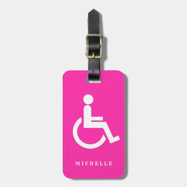 Étiquette À Bagage Symbole de handicap persistant Pink White désactiv (Devant Vertical)