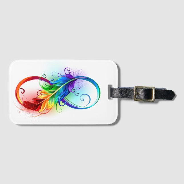 Étiquette À Bagage Symbole d'infini avec plume arc-en-ciel (Devant Horizontal)