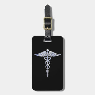 Étiquette À Bagage Symbole Médicale de Caduceus en noir