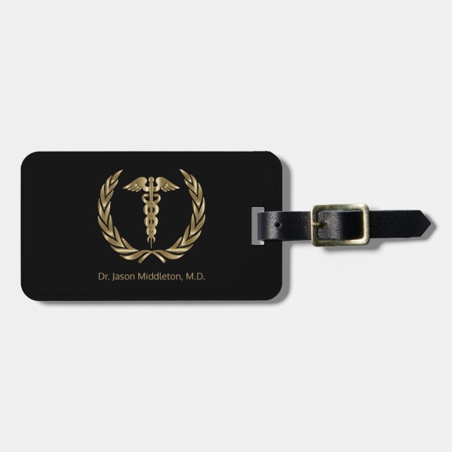 Étiquette À Bagage Symbole Médicale - noir et or (Devant horizontal)