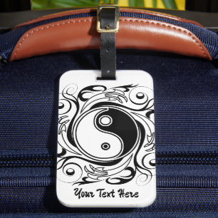 Étiquette À Bagage Symbole Yin & Yang Style de Tatouage Noir et Blanc