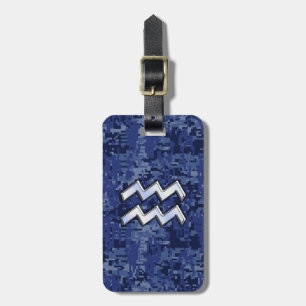 Étiquette À Bagage Symbole Zodiaque Aquarius sur décor camo numérique