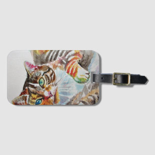 Étiquette À Bagage Tabby Chat chats art pour animaux domestiques Aqua