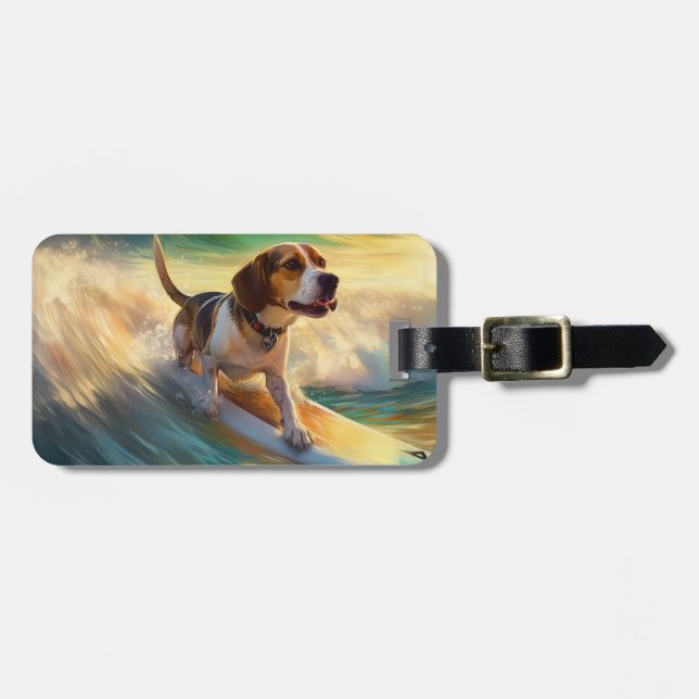 Étiquette À Bagage Tableau de surf de plage beagle (Devant horizontal)