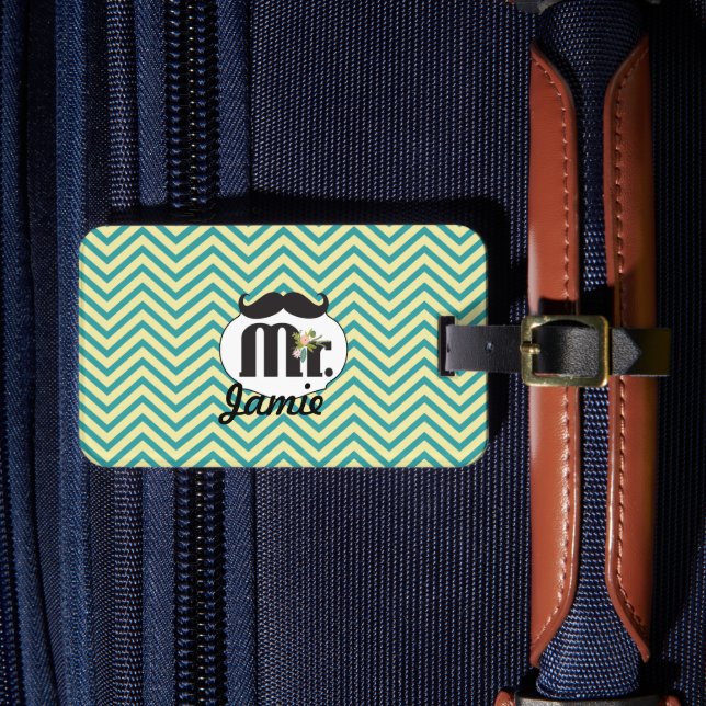 Étiquette À Bagage Tableau M. Yellow et Chevron Zigzag Vert (Insitu Rectoal 4)