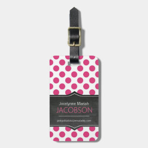 Étiquette À Bagage Tableau rose Girly de à petits pois personnalisé