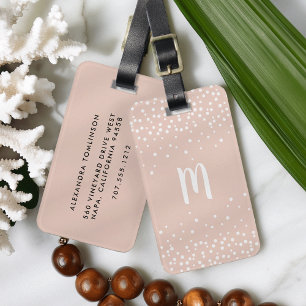 Étiquette À Bagage Tag de bagage Monogramme de points Confetti   Brou