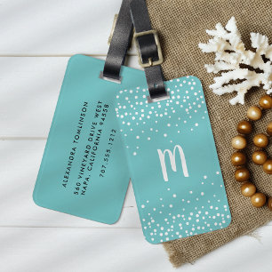 Étiquette À Bagage Tag de bagage Monogramme de points Confetti Eau