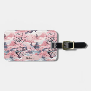 Étiquette À Bagage Tag de bagage paysage japonais rose et gris