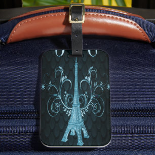 Étiquette À Bagage Tag de bagage Tour Eiffel Blue Floral
