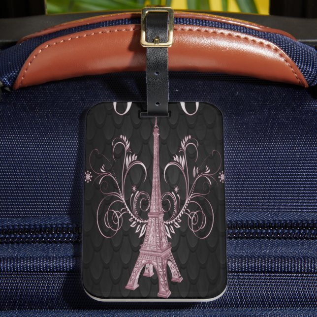 Étiquette À Bagage Tag de bagage Tour Eiffel rose floral (Insitu Rectoal 2)