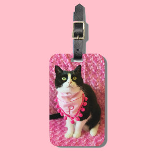 Étiquette À Bagage Tag de bagage Tuxedo Chat rose Bandana