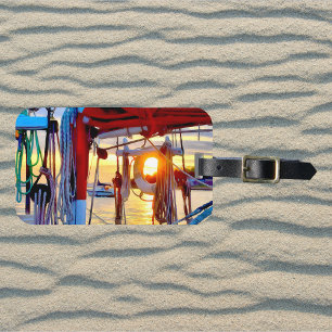Étiquette À Bagage Tag de bagages Coucher de soleil et voiliers sur L