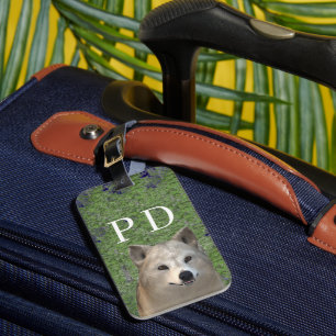 Étiquette À Bagage Tag de loup monogramme avec bagage vert
