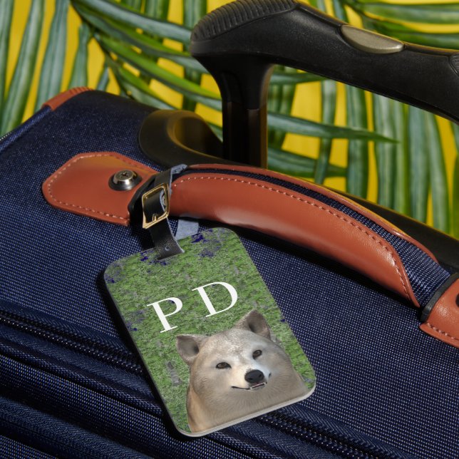 Étiquette À Bagage Tag de loup monogramme avec bagage vert (Insitu Rectoal 1)