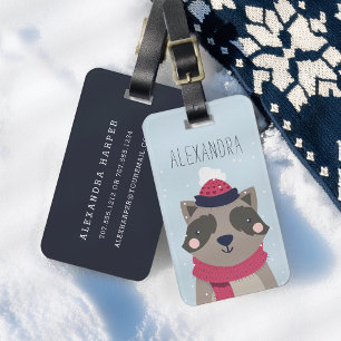 Étiquette À Bagage Tag de sac personnalisé Winter Raccoon   Ciel