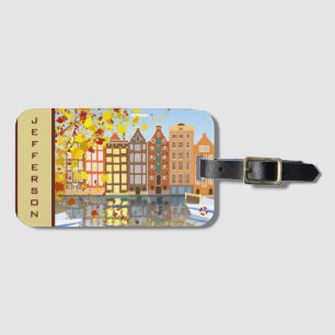 Étiquette À Bagage Tag Monogram Amsterdam City Canal coloré