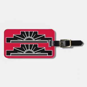 Étiquette À Bagage Tag Motif Art Déco en B&W et bagage rouge