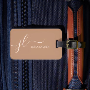 Étiquette À Bagage Tan personnalisé Beige Brown Monogramme initial