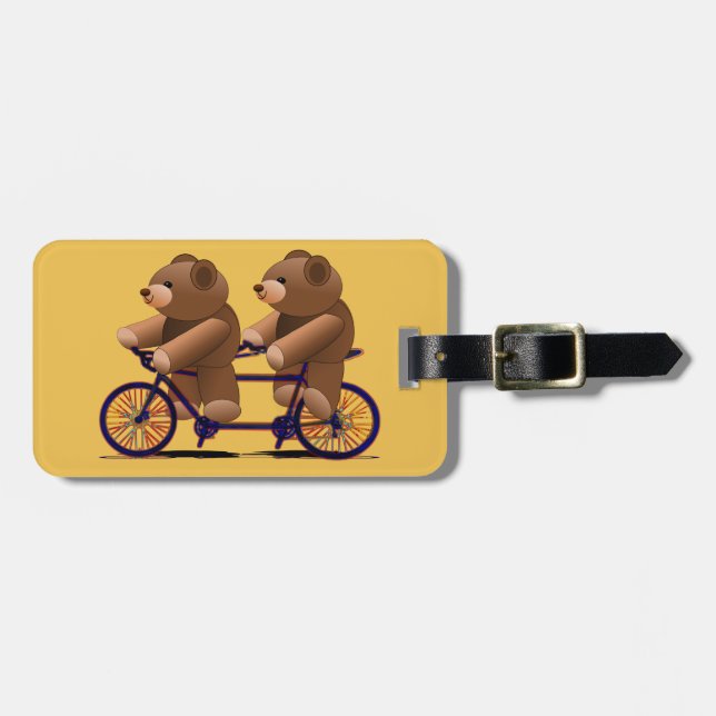 Étiquette À Bagage Tandem de bicyclette, copie d'ours de nounours (Devant horizontal)