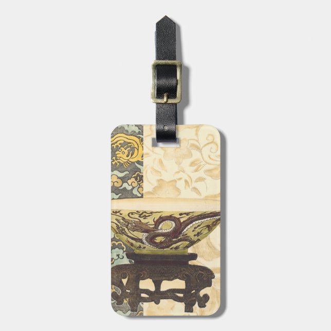 Étiquette À Bagage Tapisserie asiatique avec bol et design dragon (Devant Vertical)