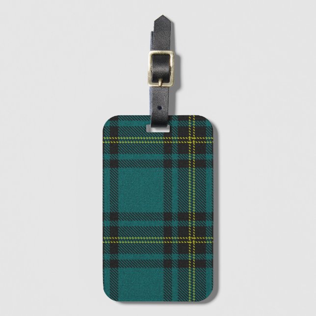 Étiquette À Bagage Tartan bleu-vert (Devant Vertical)