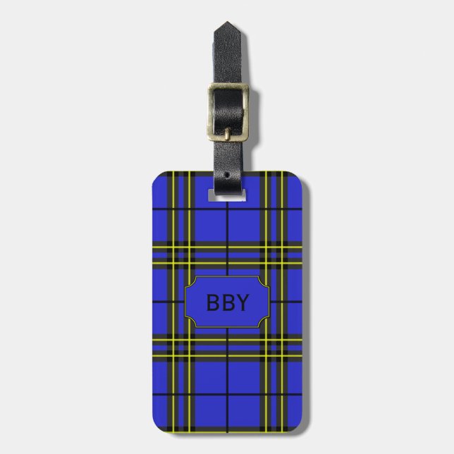 Étiquette À Bagage Tartan jaune bleu (Devant Vertical)