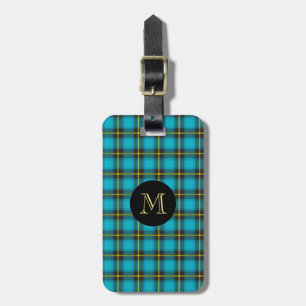 Étiquette À Bagage Tartan Plaid Bleu Noir Jaune Monogramme tendance